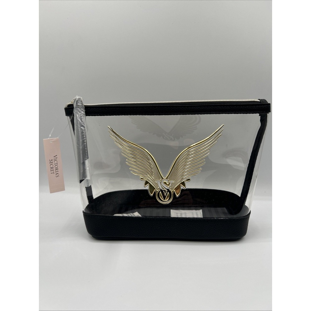 Victoria's Secret Clear Makeup Bag 2 Piece Angel Wings Rhinestone Pouch NWT - Picture 4 of 11